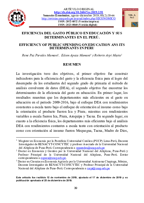 (PDF) Eficiencia Del Gasto Público en Educación y Sus Determinantes en ...