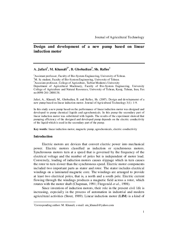(PDF) Design and development of a new pump based on linear induction motor