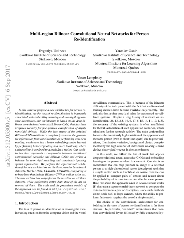 (PDF) Multi-Region bilinear convolutional neural networks for person re ...