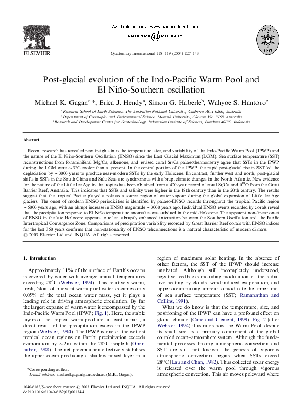 (PDF) Post-glacial evolution of the Indo-Pacific warm pool and El Nino ...