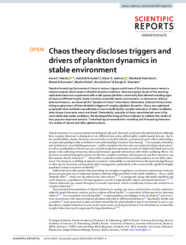 (PDF) Chaos theory discloses triggers and drivers of plankton dynamics ...