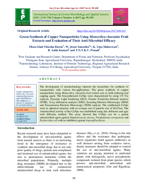 (PDF) Green Synthesis of Copper Nanoparticles Using Tea Leaf Extract ...