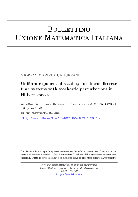 (PDF) Uniform exponential stability for linear discrete time systems ...