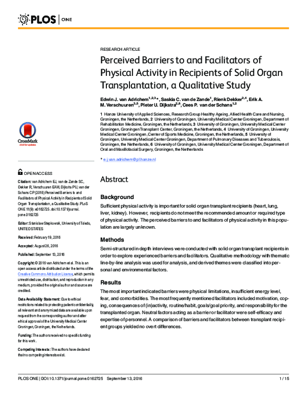 (PDF) Perceived Barriers to and Facilitators of Physical Activity in ...