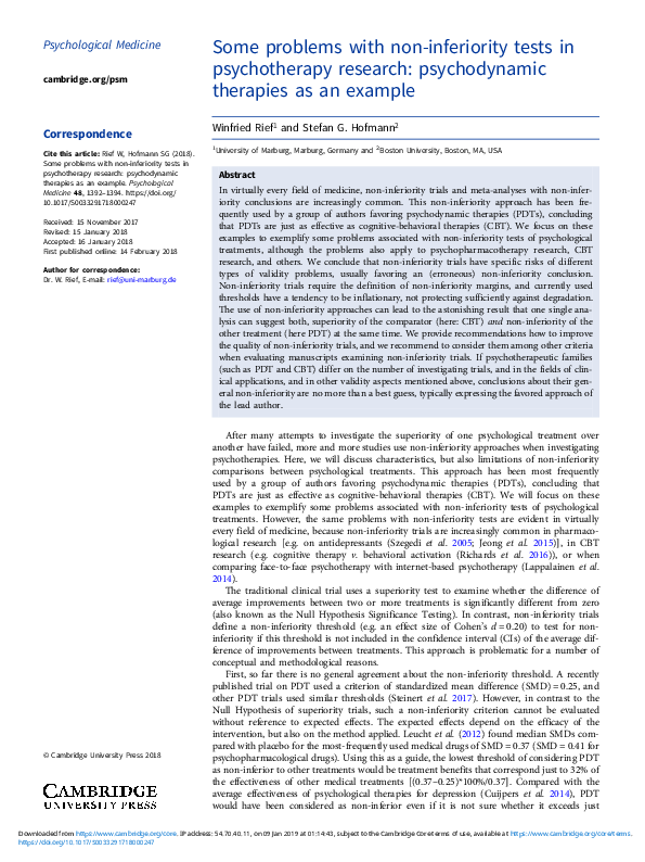 (PDF) Some problems with non-inferiority tests in psychotherapy ...
