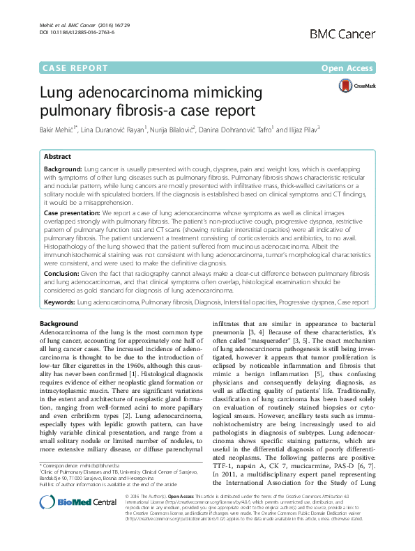 (PDF) Lung adenocarcinoma mimicking pulmonary fibrosis-a case report