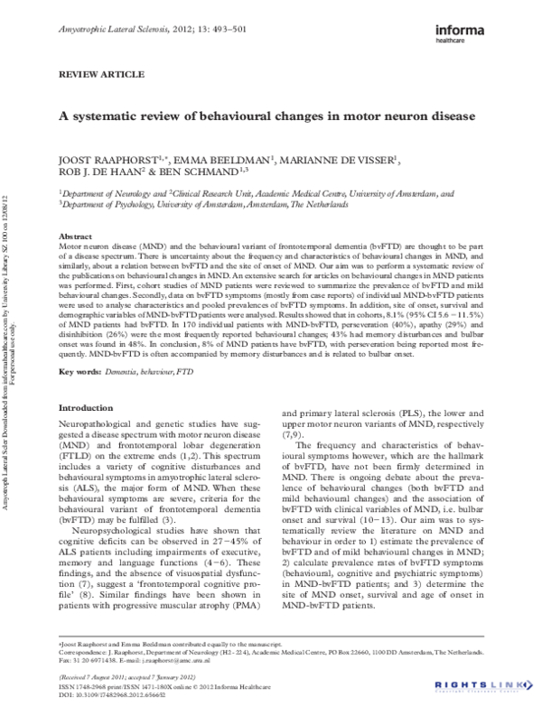 (PDF) A systematic review of behavioural changes in motor neuron disease