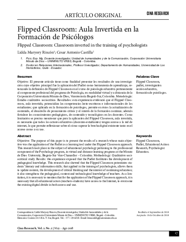 (PDF) Flipped Classroom: Aula Invertida en la Formación de Psicólogos ...