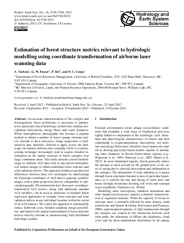 (PDF) Estimation of forest structure metrics relevant to hydrologic ...