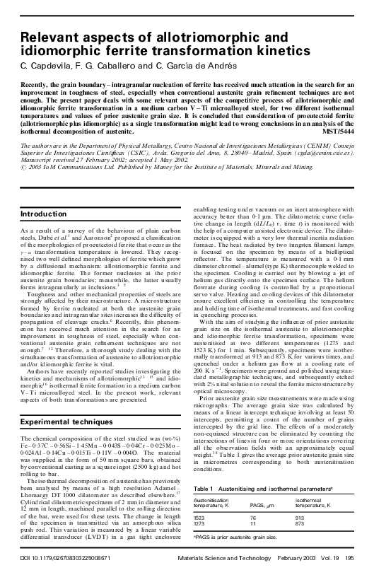 (PDF) Relevant aspects of allotriomorphic and idiomorphic ferrite ...