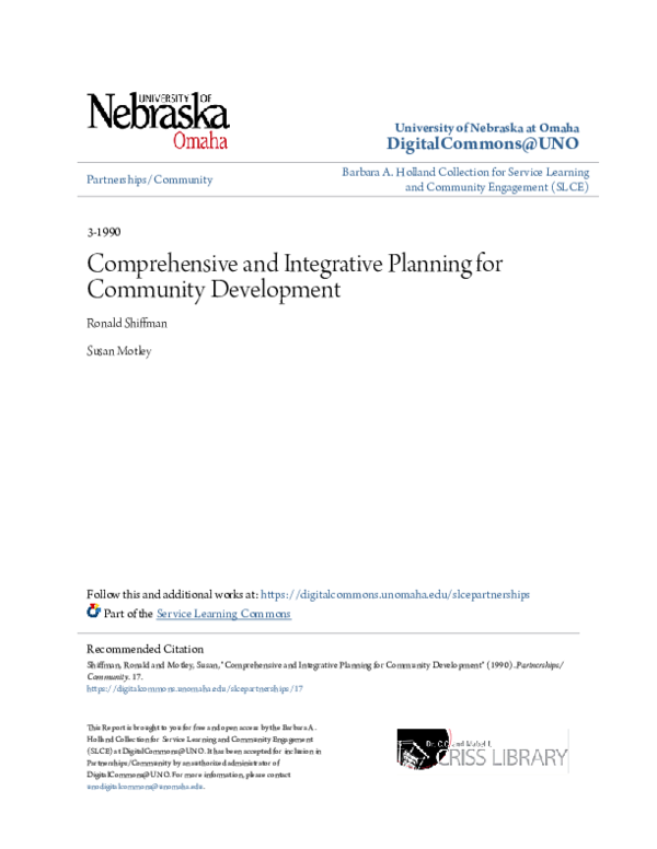 (PDF) Comprehensive and Integrative Planning for Community Development