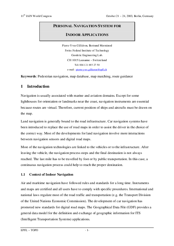 (PDF) Personal navigation system for indoor applications