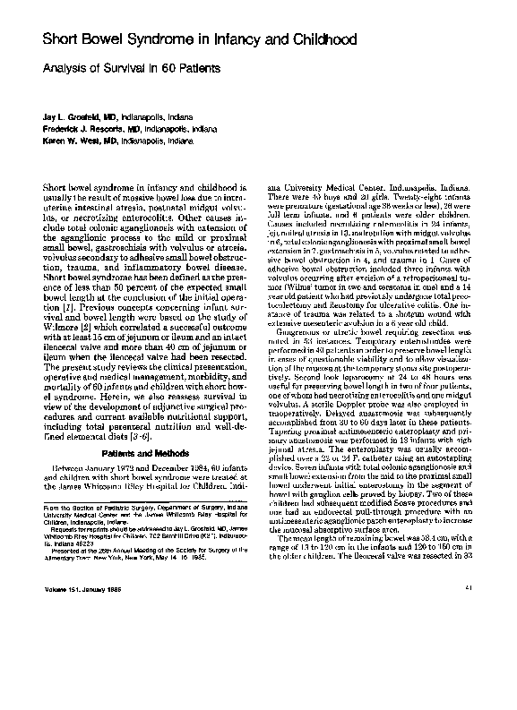 (PDF) Short bowel syndrome in infancy and childhood