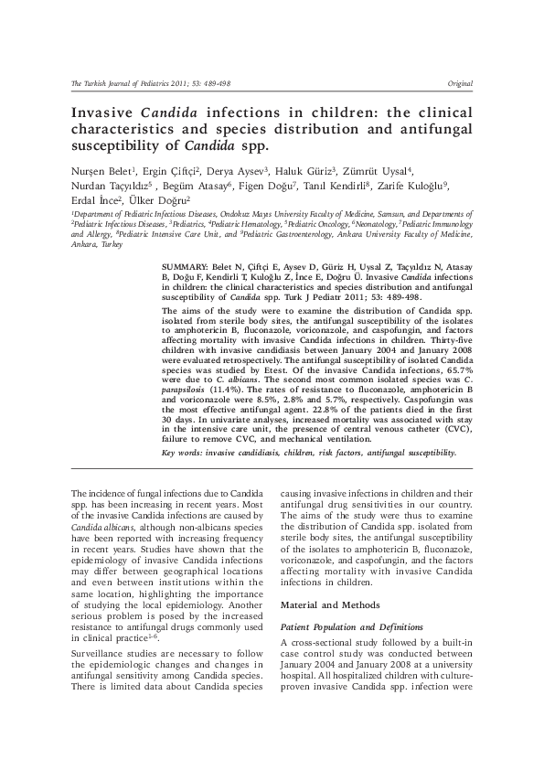 (PDF) Invasive Candida infections in children: the clinical ...