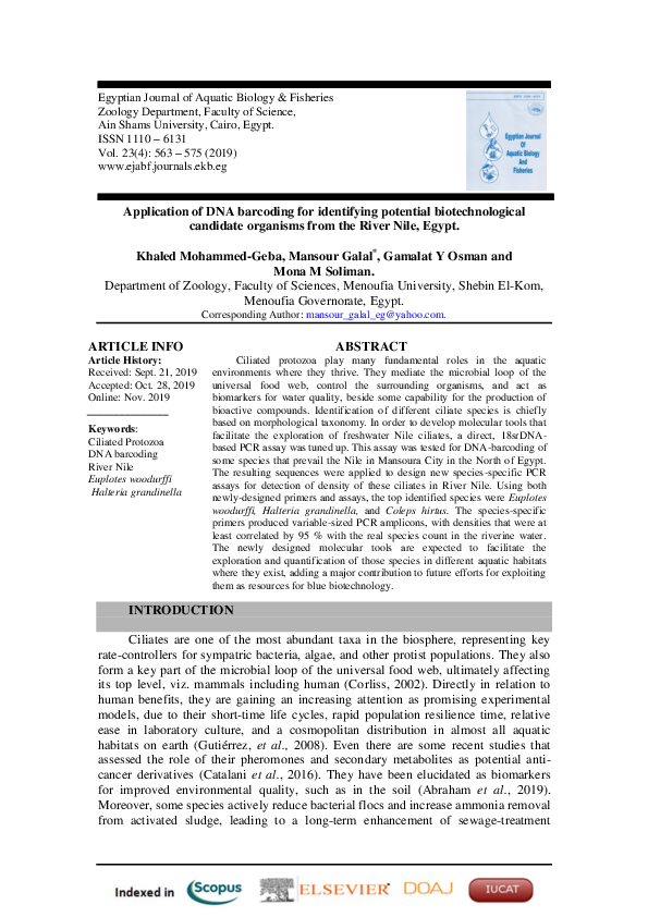 (PDF) Application of DNA barcoding for identifying potential ...