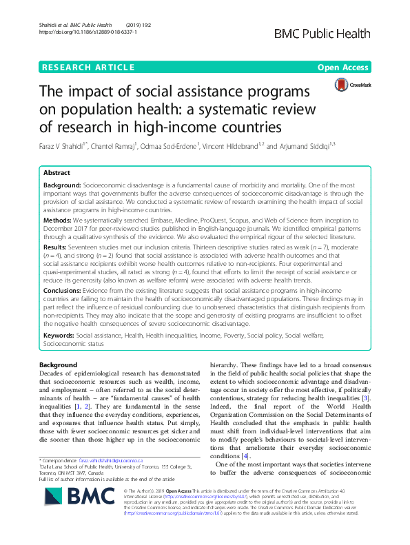 (PDF) The impact of social assistance programs on population health: a ...