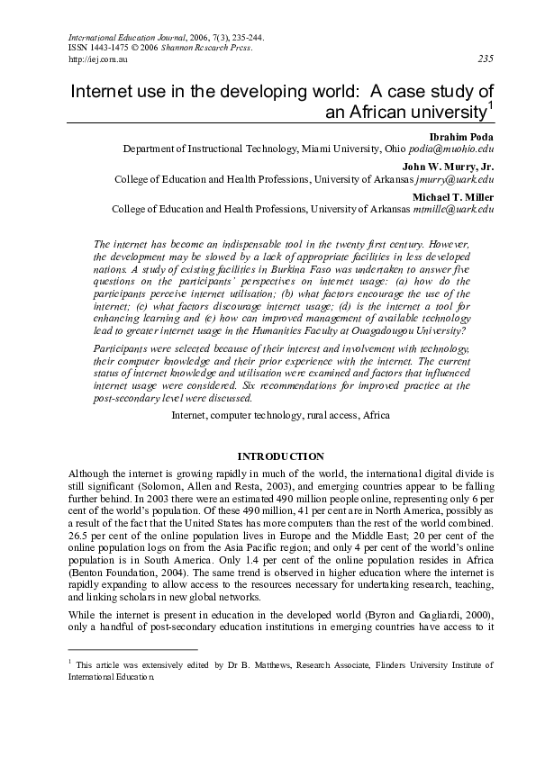 (PDF) Internet Use in the Developing World: A Case Study of an African ...