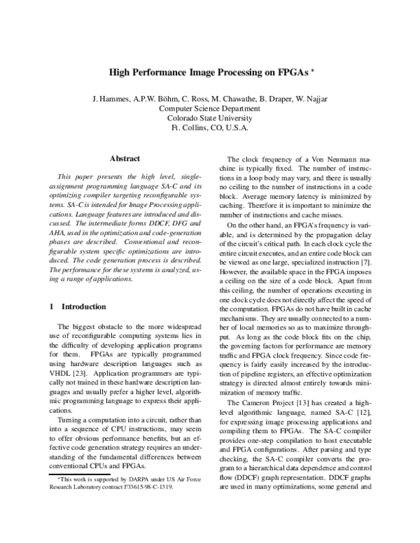 (PDF) High Performance Image Processing on FPGAs