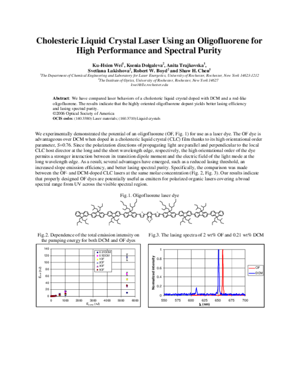 (PDF) Cholesteric Liquid Crystal Laser Using an Oligofluorene for High ...