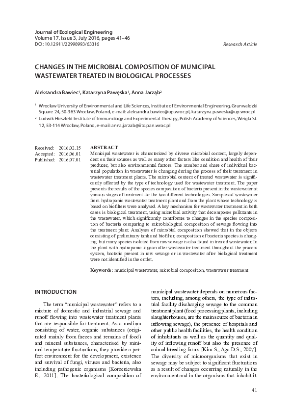 (PDF) Changes in the Microbial Composition of Municipal Wastewater ...