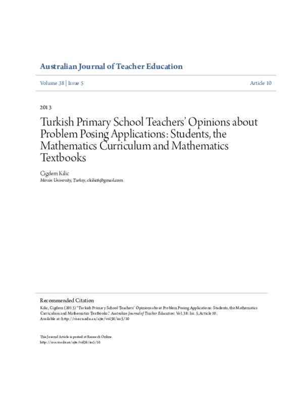 (PDF) Turkish Primary School Teachers’ Opinions about Problem Posing ...