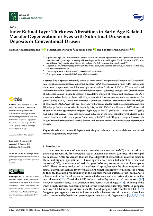 (PDF) Inner Retinal Layer Thickness Alterations in Early Age Related ...