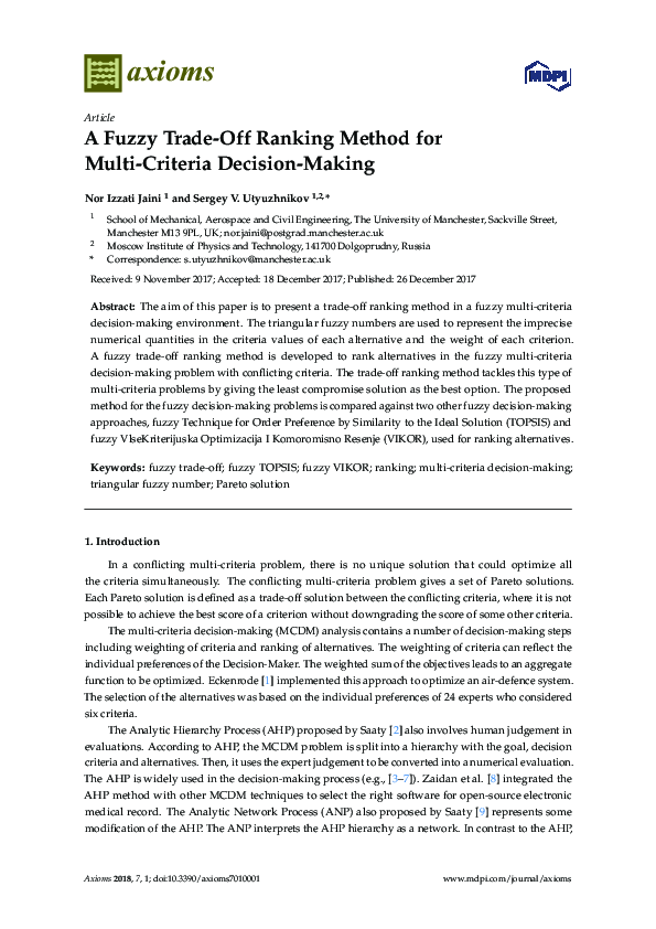 (PDF) A Fuzzy Trade-Off Ranking Method for Multi-Criteria Decision-Making