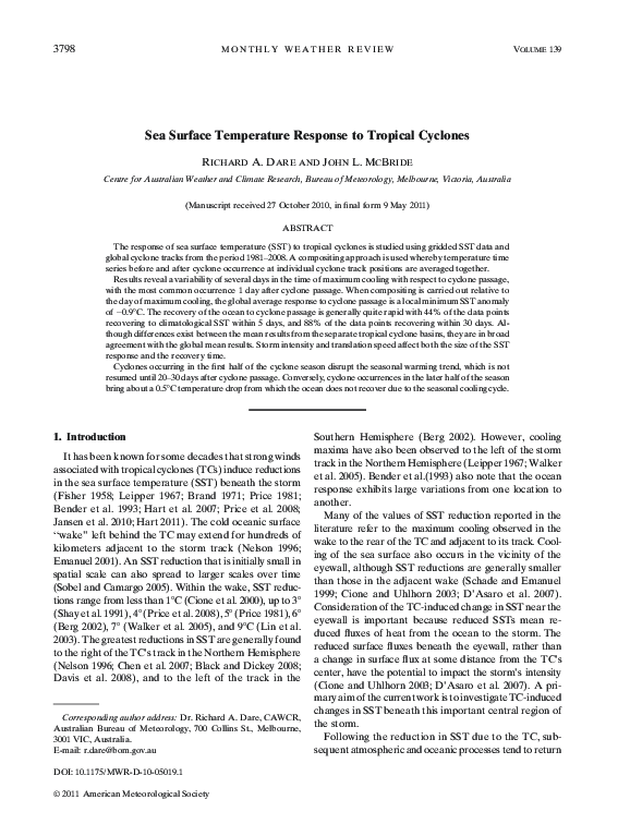 (PDF) Sea Surface Temperature Response to Tropical Cyclones