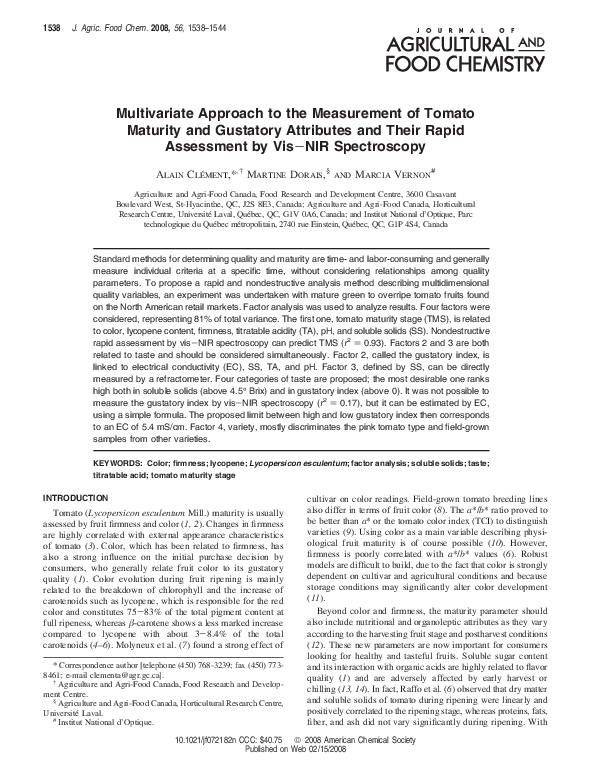 (PDF) Multivariate Approach to the Measurement of Tomato Maturity and ...