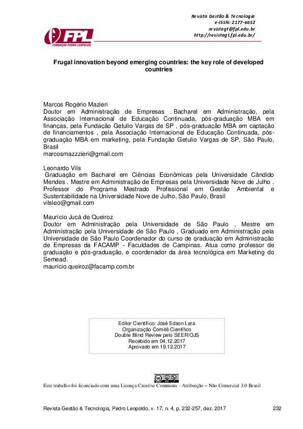 (PDF) Frugal innovation beyond emerging countries: the key role of ...