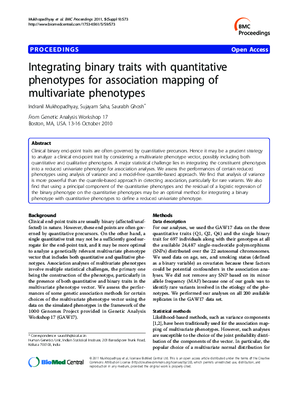 (PDF) Integrating binary traits with quantitative phenotypes for ...
