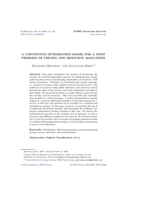 (PDF) A continuous optimization model for a joint problem of pricing ...