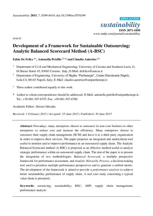 (PDF) Development of a Framework for Sustainable Outsourcing: Analytic ...