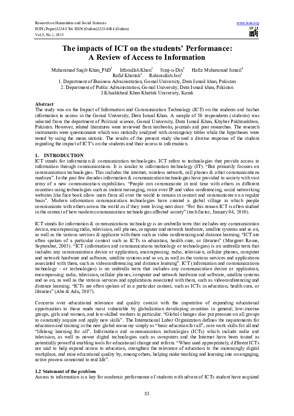 (PDF) The impacts of ICT on the students’ Performance: A Review of ...