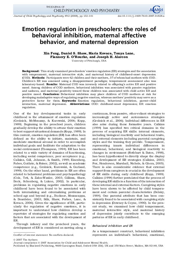 (PDF) Emotion regulation in preschoolers: the roles of behavioral ...