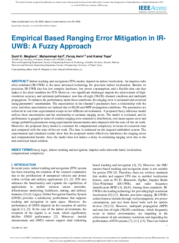 (PDF) Empirical Based Ranging Error Mitigation in IR-UWB: A Fuzzy Approach