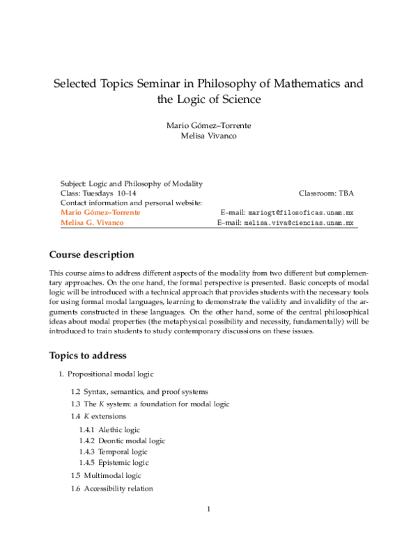 (PDF) Logic and Philosophy of Modality