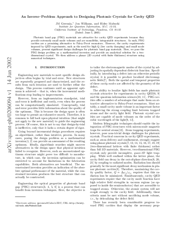 (PDF) Inverse-problem approach to designing photonic crystals for ...