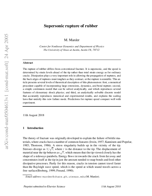 (PDF) Supersonic rupture of rubber