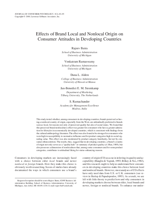 (PDF) Effects of brand local/non-local origin on consumer attitudes in ...