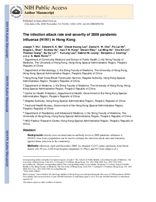 (PDF) The infection attack rate and severity of 2009 pandemic H1N1 ...