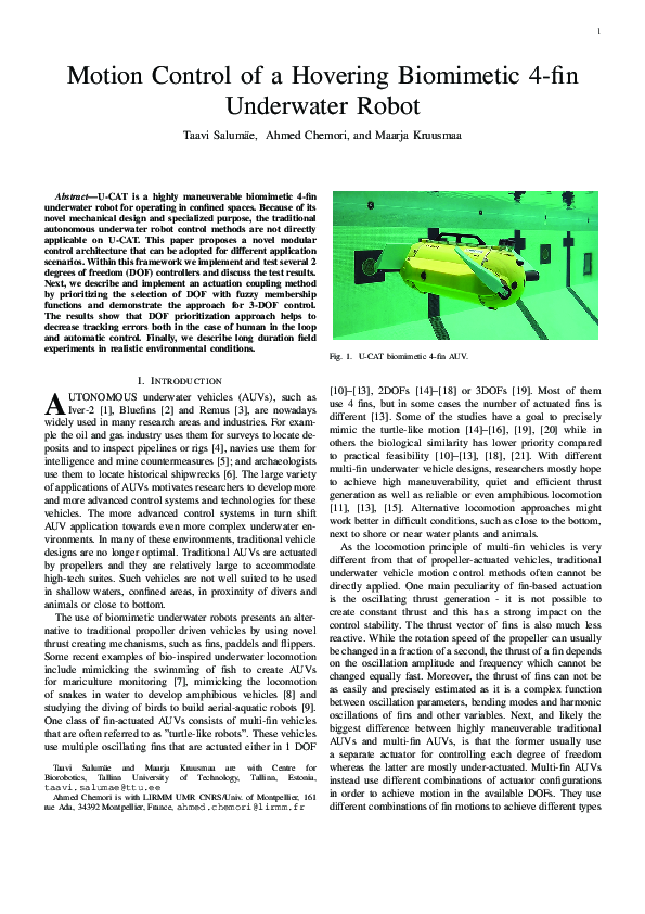 (PDF) Motion Control of a Hovering Biomimetic 4-fin Underwater Robot