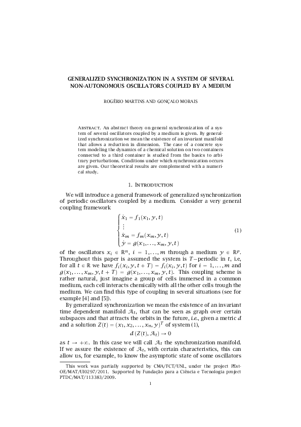 (PDF) Generalized synchronization in a system of several non-autonomous ...