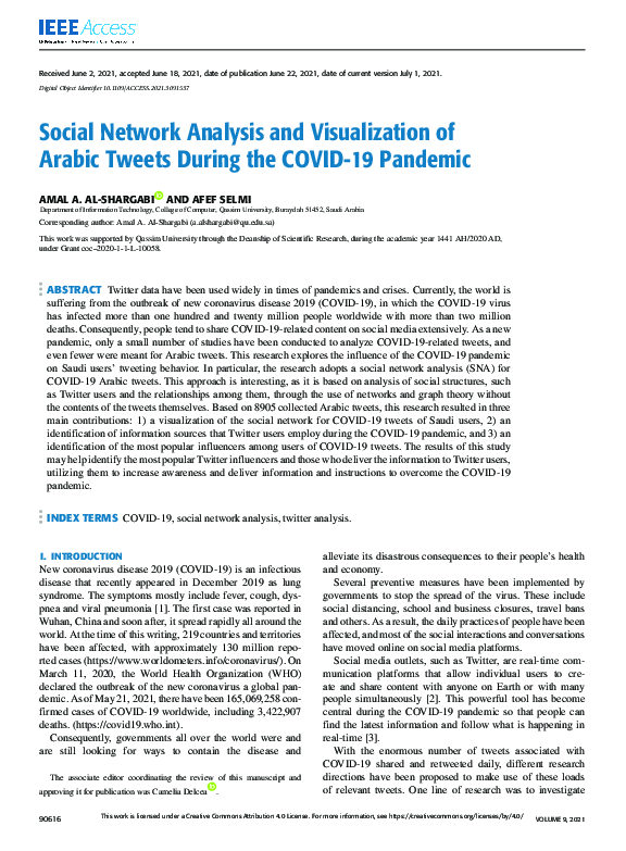 (PDF) Social Network Analysis and Visualization of Arabic Tweets During ...