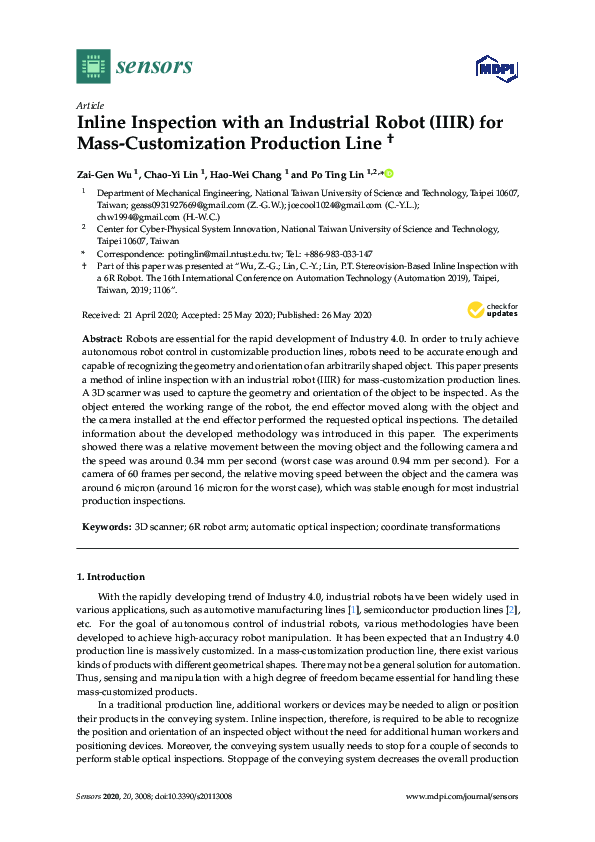 (PDF) Inline Inspection with an Industrial Robot (IIIR) for Mass ...