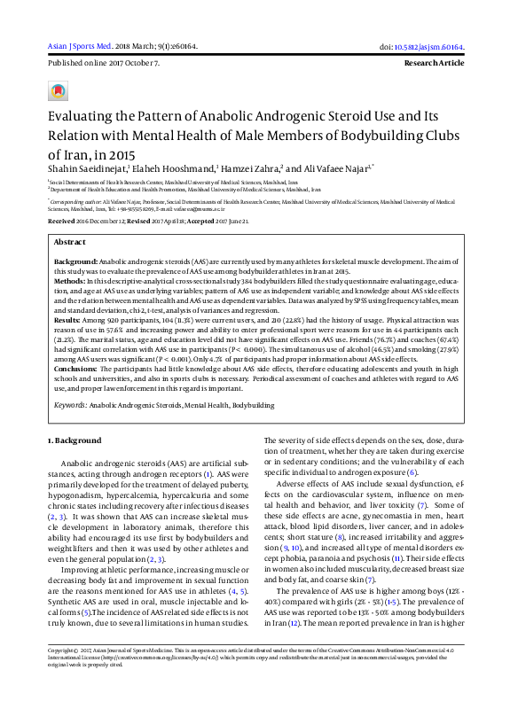 (PDF) Evaluating the Pattern of Anabolic Androgenic Steroid Use and Its ...