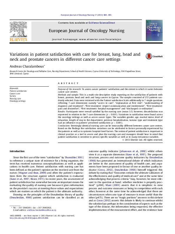 (PDF) Variations in patient satisfaction with care for breast, lung ...