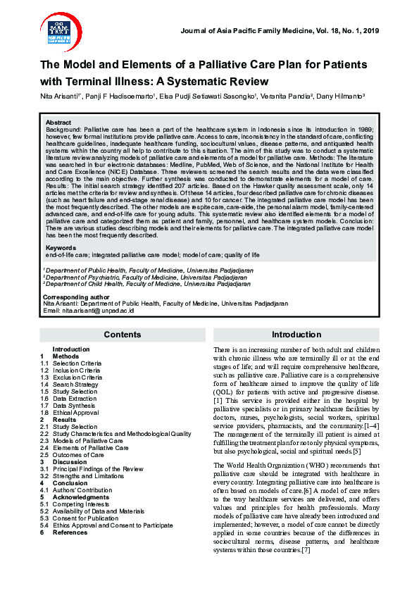 (PDF) The Model and Elements of a Palliative Care Plan for Patients ...