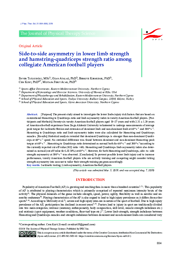 (PDF) Side-to-side asymmetry in lower limb strength and hamstring ...