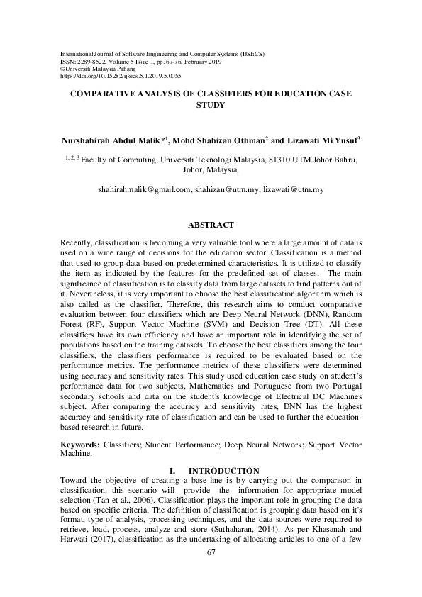 (PDF) Comparative Analysis of Classifiers for Education Case Study